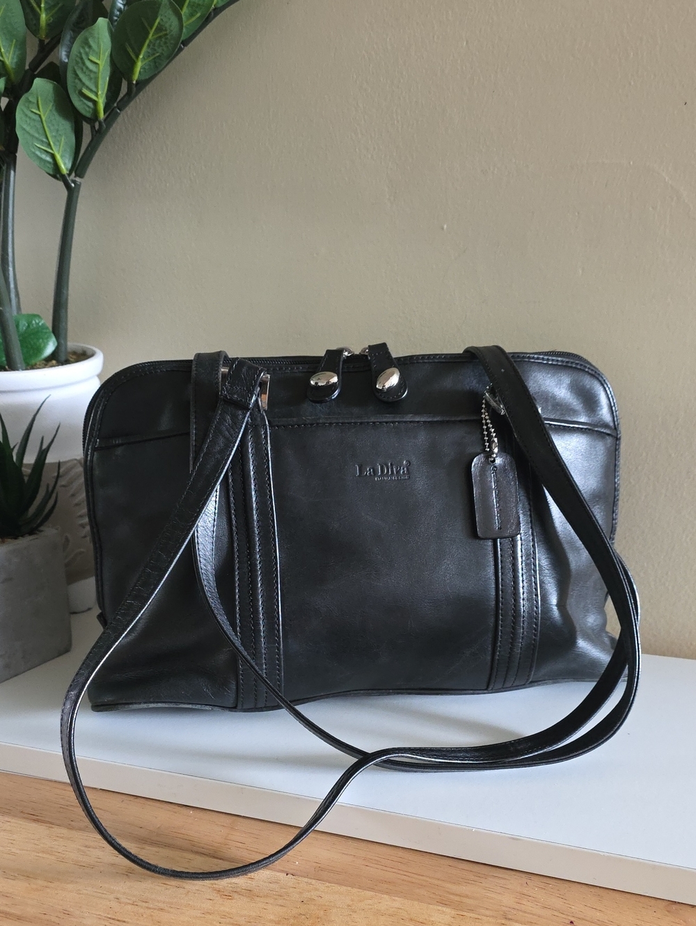 La Diva Double Strap Italian Leather Bag - BLACK O/S ⛔️FINAL SALE⛔️
